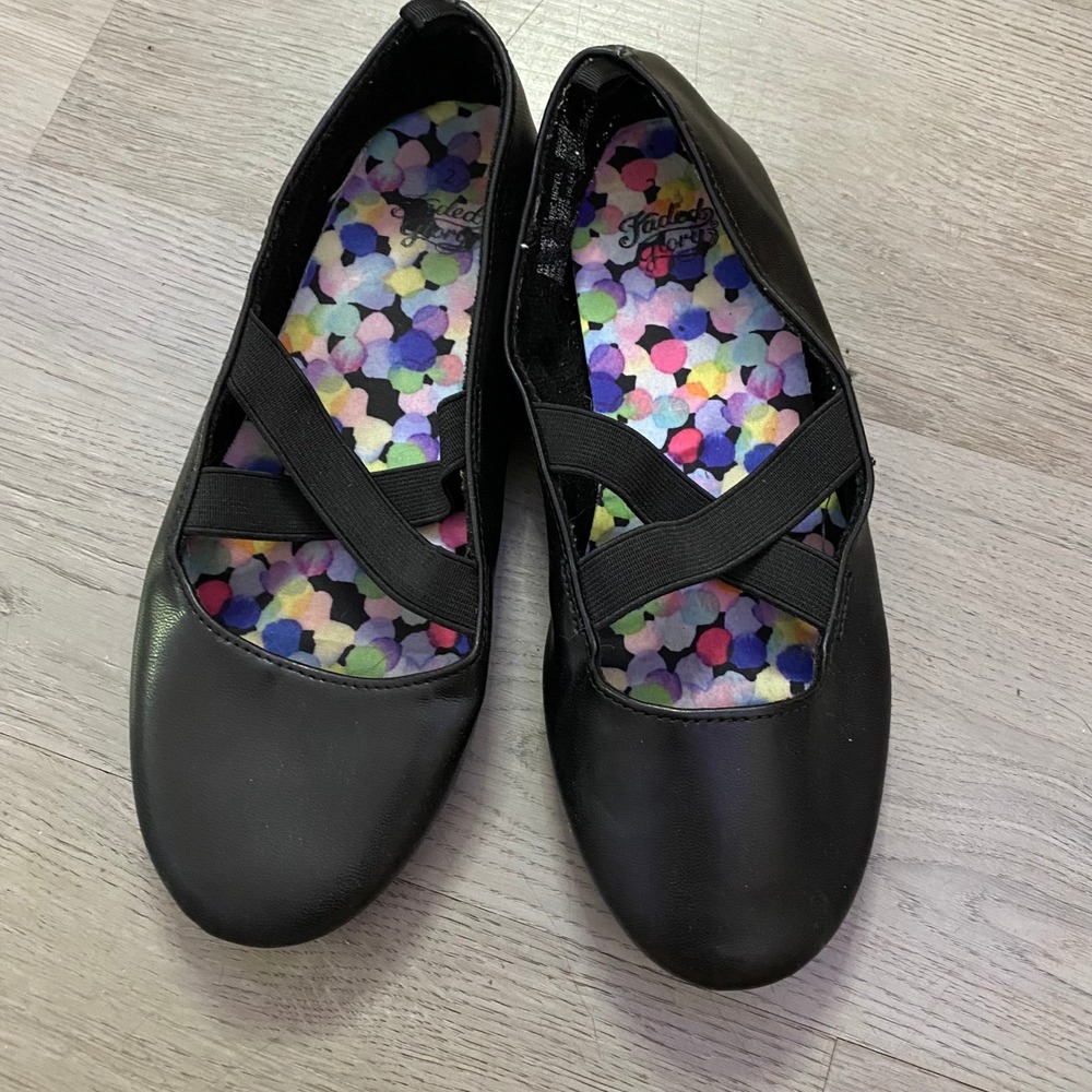 Faded Glory Ballet Flats Kids Size 2 Black Elastic Criss-Cross Straps